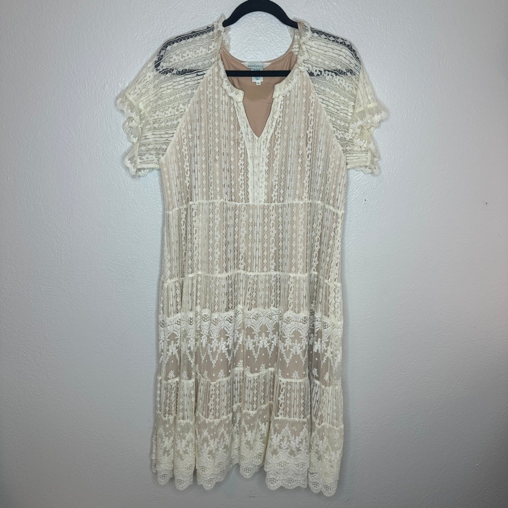Sundance Sweep of Lace Dress Cream Midi Size XL Like New Boho - Picture 3 of 8